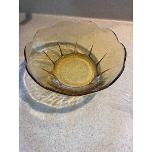 Vintage Anchor Hocking Swedish Modern Amber Glass Bowl Scalloped 9" honey gold